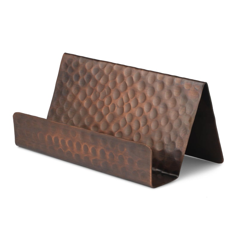 GoCraft Pure Copper Business Card Holder Stand â€“ Antique Finish, Holds 20-30 Cards, Stylish Desk Organizer for Office, Home, Professional Use, Elegant Business Card Display Holder - Image 3